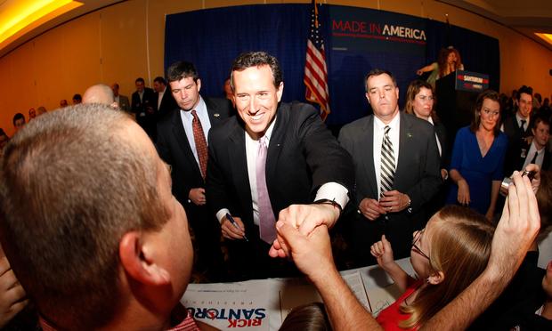 Republican presidential candidate, former U.S. Sen. Rick Santorum greats supporters after winning the both Alabama and Mississippi primaries on March 13, 2012 in Lafayette, Louisiana. Republican presidential candidate, former U.S. Sen. Rick Santorum greats supporters after winning the both Alabama and Mississippi primaries on March 13, 2012 in Lafayette, Louisiana.