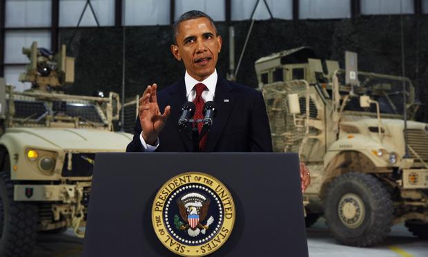 President Obama delivers an address on U.S. policy and the war in Afghanistan during his visit to Bagram Air Base.