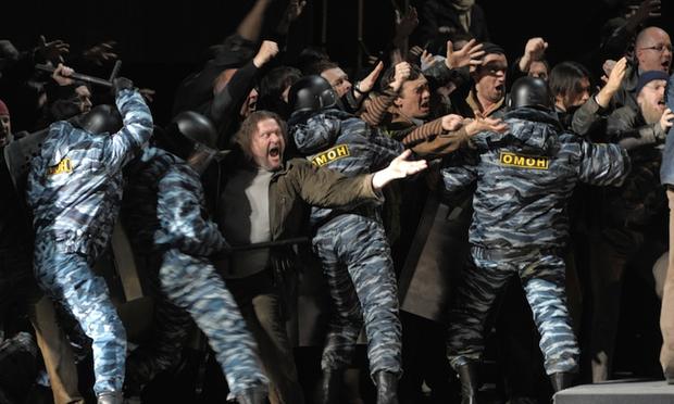 Actors, some of them wearing uniforms of present-day Russia's riot police, in a new production of 'Boris Godunov' at the Mariinsky Theatre Actors, some of them wearing uniforms of present-day Russia’s or OMON riot police, take part in a new production of 'Boris Godunov' at the Mariinsky Theatre in Saint Petersburg