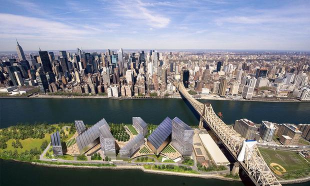 Aerial Rendering of New Cornell University-Technion Applied Sciences Campus on Roosevelt Island.