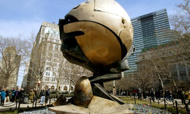 The sculpture 'The Sphere' was dedicated as a temporary memorial in Battery Park 6 months after the Sept. 11 terrorist attacks.
