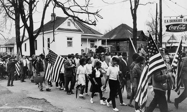 Civil rights marchers walked from Selma to Montgomery, Alabama in 1965.