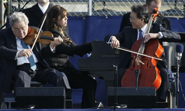 Cellist Yo Yo Ma (R), violinist Itzhak Perlman (L), and Pianist Gabriela Montero perform at the Obama Inauguration in 2009 Cellist Yo Yo Ma (R), violinist Itzhak Perlman (L), and Pianist Gabriela Montero perform John Williams's 'Air and Simple Gifts' during the inauguration of Barack Obama in 2009