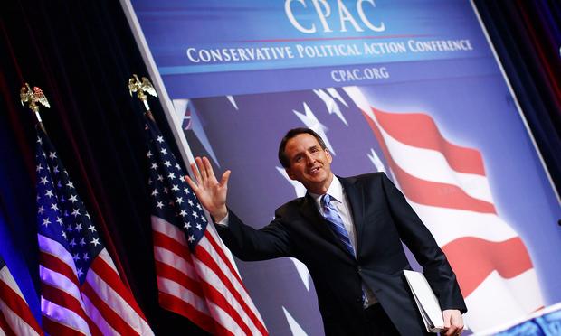 Gov. Tim Pawlenty (R-MN) waves to supporters after speaking at the Conservative Political Action Conference annual meeting February 19, 2010 in Washington, DC.
