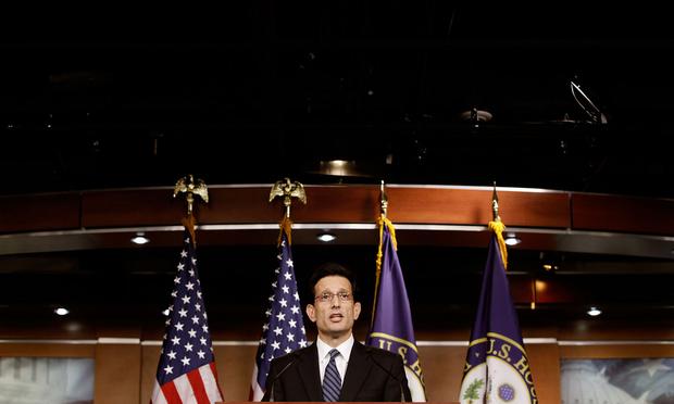House Minority Whip Eric Cantor (R-VA) makes remarks during a news briefing at the U.S. Captiol March 25, 2010 in Washington, DC.
