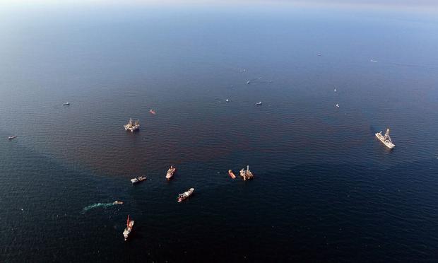 Boats surround the leaking oil from the site where the Deepwater Horizon oil platform sank as work continues to contain the leak on May 9, 2010 in the Gulf of Mexico.