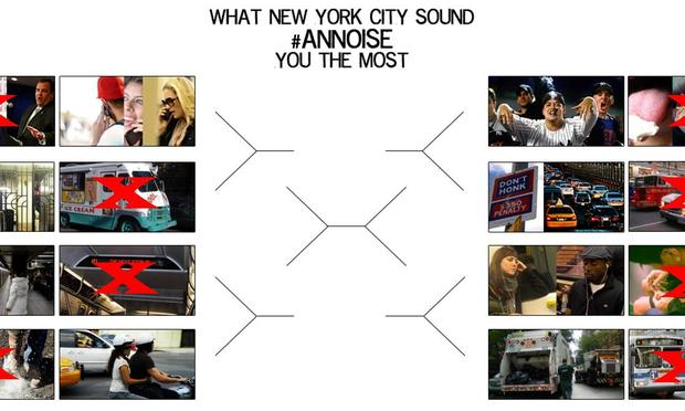 The bracket of annoying NYC sounds voted on by WNYC listeners.
