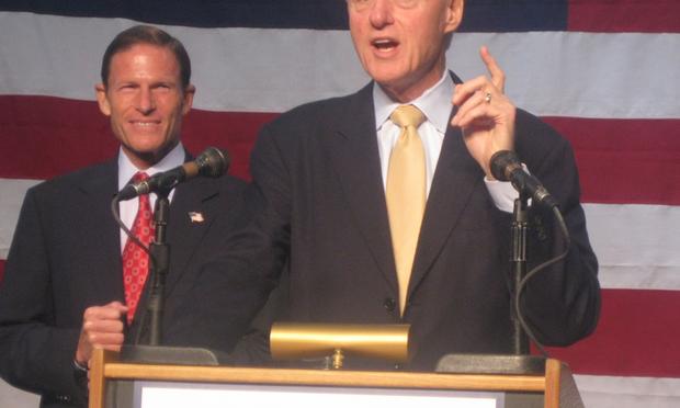 Bill Clinton addresses a rally for his Yale School classmate, CT Attorney General and U.S. Senate candidate Richard Blumenthal