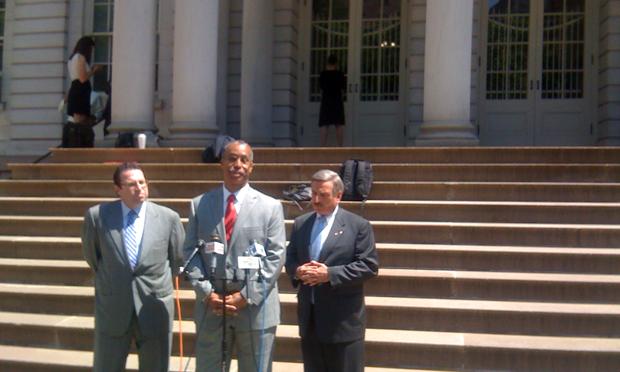 Assemblyman David Weprin and a spokesman for AAA at City Hall lobbying for a bill that would make staged accidents for insurance claims a felony offense. Assemblyman David Weprin and a spokesman for AAA at City Hall lobbying for a bill that would make staged accidents for insurance claims a felony offense.