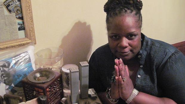 Deborah Mete at her 9/11 shrine in her apartment in the North Bronx