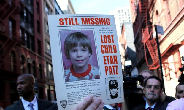 NYPD spokesman Paul Browne holding the original missing persons sign for Etan Patz, who went missing in 1979. FBI and NYPD excavated a building on Prince Street. NYPD spokesman Paul Browne holding the original missing persons sign for Etan Patz, who went missing in 1979. FBI and NYPD excavated a building on Prince Street.