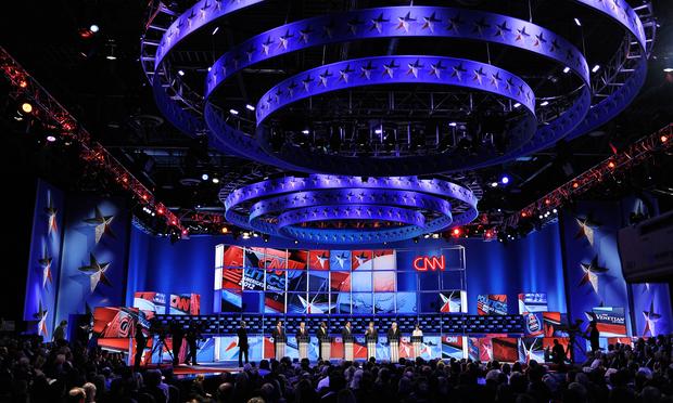 Republican presidential candidates on stage during a debate in Las Vegas, NV, on October 18th, 2011.