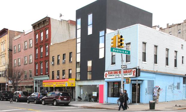The outside facade of 174 Grand Street, a Passive House in Williamsburg, New York