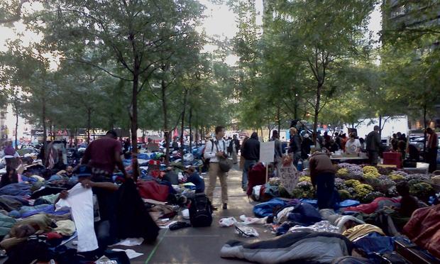 Hundreds sleep in Zuccotti Park, the center of the Occupy Wall Street protests, on October 10, 2011.