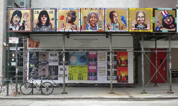 'Saints of the Lower East Side' will be up through September 5. The installation is part of ArtUp, a series of public art works in the East Village and on the Lower East Side. 'Saints of the Lower East Side' will be up through September 5. The installation is part of ArtUp, a series of public art works in the East Village and on the Lower East Side.