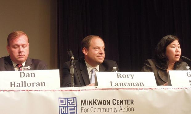 Assemblyman Rory Lancman, center, with other 6th Congressional district candidates.