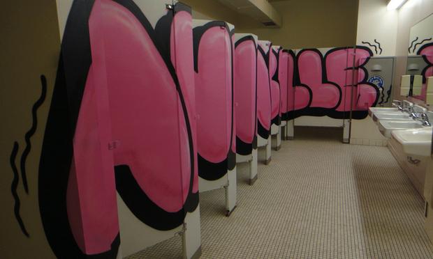 At MOCA’s graffiti survey exhibition, Art in the Streets, not even the restrooms are off-limits from the artists. At MOCA’s graffiti survey exhibition, Art in the Streets, not even the restrooms are off-limits from the artists.