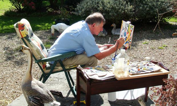Architect and author Christopher Alexander, painting at his home in England Architect and author Christopher Alexander, painting at his home in England