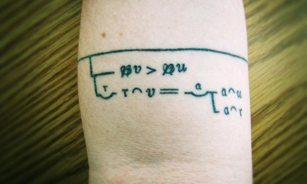 Melissa Schumacher’s tattoo of Cantor’s theorem written in Frege’s notation Melissa Schumacher’s tattoo of Cantor’s theorem written in Frege’s notation