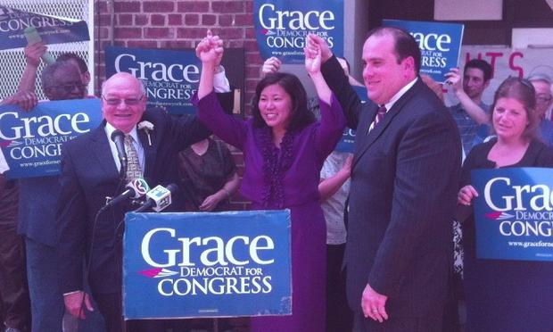Gongressman Gary Ackerman, left, with Assemblywoman Grace Meng and Assemblyman Michael Simanowitz