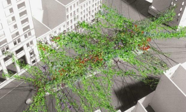 One of the ideas submitted for 'By the City/For the City': a hanging garden over empty lots and traffic islands in Petrosino Square in Manhattan. One of the ideas submitted for 'By the City/For the City': a hanging garden over empty lots and traffic islands in Petrosino Square in Manhattan.