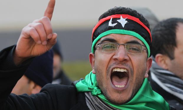 Protester at Lybian embassy in Berlin.
