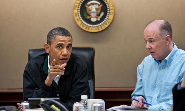 President Barack Obama and National Security Advisor Tom Donilon during one in a series of meetings in the Situation Room