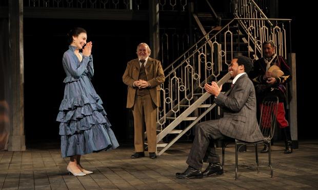 (from left) Annie Parisse, Dakin Matthews, Andre Holland and Reg Rogers in 'All's Well That Ends Well,' directed by Daniel Sullivan. (from left) Annie Parisse, Dakin Matthews, Andre Holland and Reg Rogers in 'All's Well That Ends Well,' directed by Daniel Sullivan.