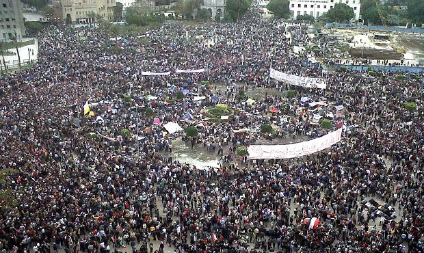 Tahrir Square in Cairo on February 4, 2011, the day former Egyptian President Hosni Mubarak resigned. Tahrir Square, Hosni Mubarak, Cairo, Egypt