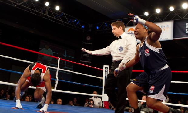 Tiffanie Hearn, 165 lbs from San Diego, collapses when she finds out she's lost a fight she thought she won.