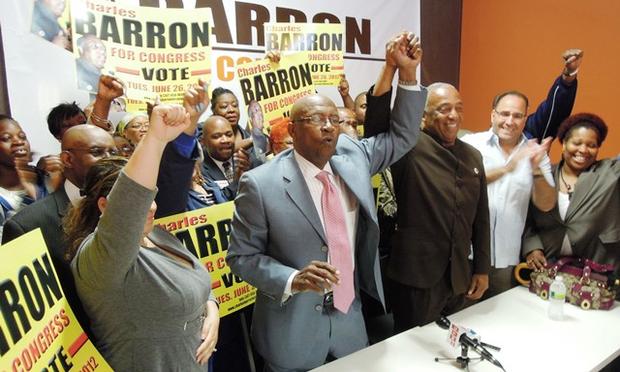 Congressman Ed Towns, left, endorsing Councilman Charles Barron for Congress