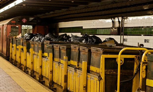 The MTA has 10 trash trains like this one to collect garbage overnight from subway stations.