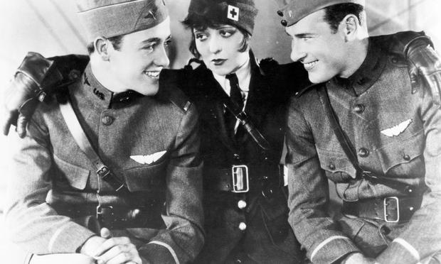 Charles 'Buddy' Rogers, Clara Bow, and Richard Arlen (left to right) on the set of Wings. Charles 'Buddy' Rogers, Clara Bow, and Richard Arlen (left to right) on the set of 'Wings'.