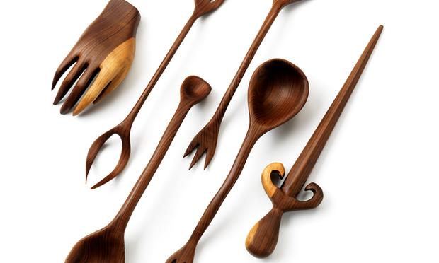 Assorted wooden utensils designed by Dutch design shop Studio Tord Boontje at the Cooper Hewitt's design Triennial.