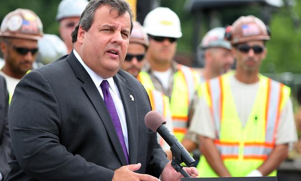 Gov. Christie at the groundbreaking of a PSE&G solar farm.