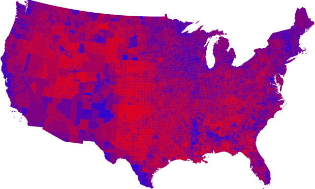 The 2008 presidential election map, showing electoral tendency by shade of purple. Election, Red State, Blue State, Vote, Democrat, Republican