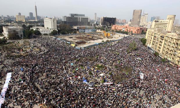 Thousands of Egyptians gather in Cairo's Tahrir Square heeding a call by the opposition for a 'march of a million' on February 1, 2011