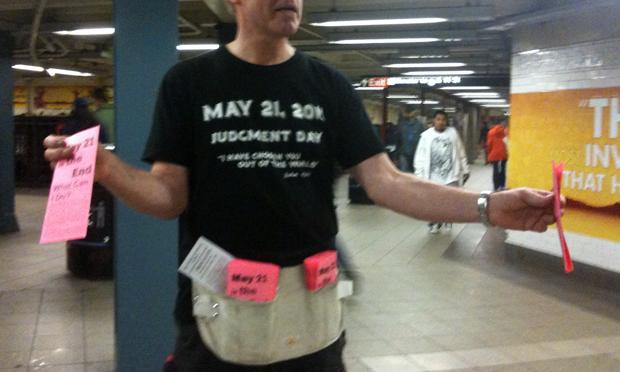 Michael Atchison handing out pamphlets, for what he predicts is Judgement Day on Saturday May 21, 2011. Michael Atchison handing out pamphlets, for what he predicts is Judgement Day on Saturday May 21, 20