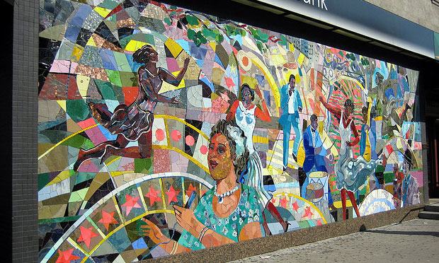 Louis Delsarte's 'Spirit of Harlem,' a 30'x11' glass mosaic at the North Fork Bank at 280 West 125th Street in Harlem. Louis Delsarte's 'Spirit of Harlem,' a 30'x11' glass mosaic at the North Fork Bank at 280 West 125th Street in Harlem.