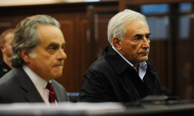 International Monetary Fund chief Dominique Strauss-Kahn (R) with his laywer Benjamin Brafman in federal court May 16, 2011 in New York City