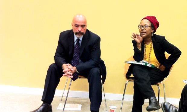 Presenters Juan Cartagena and Joan P. Gibbs at a briefing on redistricting at the New York Foundation.