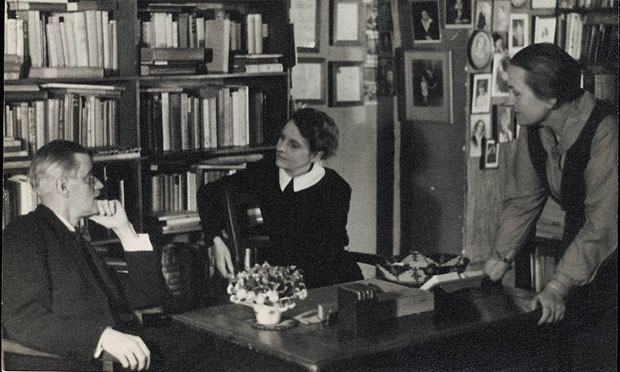 The author James Joyce photographed with Sylvia Beach and Adrienne Monnier at Shakespeare & Co. in Paris in 1920. The author James Joyce photographed with Sylvia Beach and Adrienne Monnier at Shakespeare & Co. in Paris in 1920.