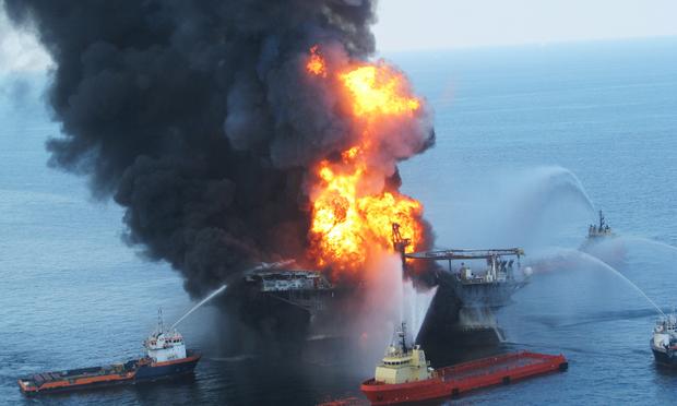 Fire boats battle a fire at the off shore oil rig Deepwater Horizon April 21, 2010 in the Gulf of Mexico off the coast of Louisiana.