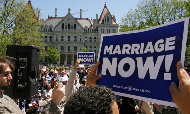 Supporters for same-sex marriage in New York rally at the state capitol building