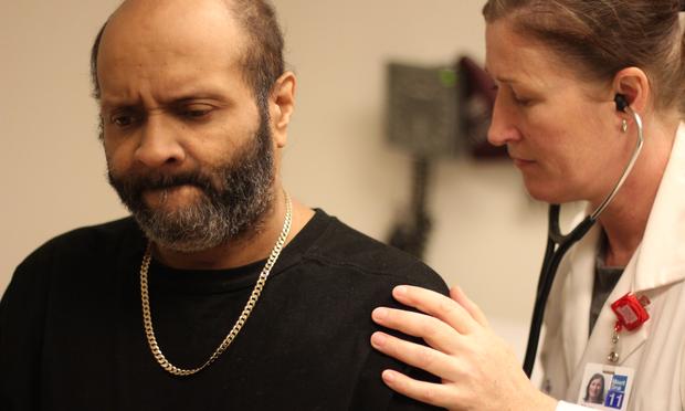 Joseuly Claudio, 53, gets weekly checkups from Nurse Practitioner Mary McDonagh at Mt. Sinai Hospital's PACT clinic.