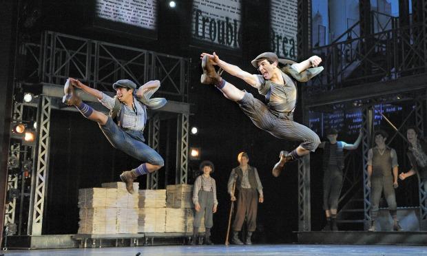 Aaron J. Albano (L) and Jess LeProtto (R) with the cast of 'Newsies.' Aaron J. Albano (L) and Jess LeProtto (R) with the cast of 'Newsies.'
