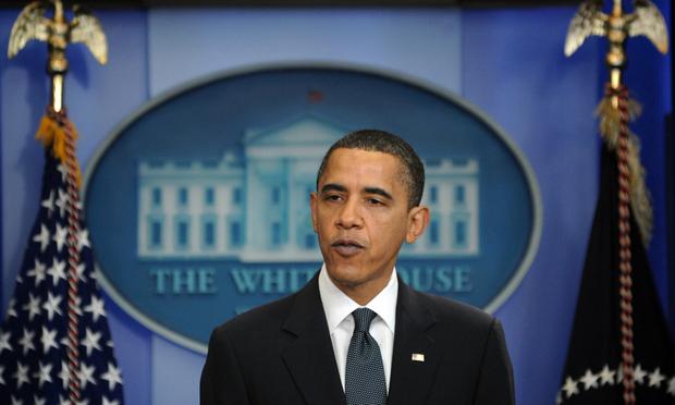 US President Barack Obama gives an unscheduled press briefing at the White House in Washington, DC, on March 26, 2010