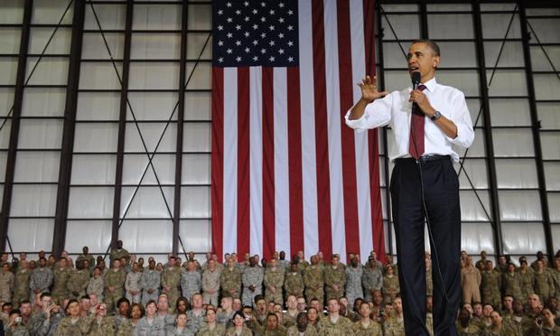 President Obama speaks to troops during a visit to Bagram Air Field.