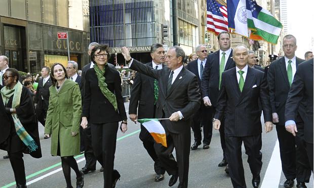 Mayor Bloomberg marches in the 2011 St. Patrick's Day Parade with his companion Diana Taylor and Police Commissioner Ray Kelly