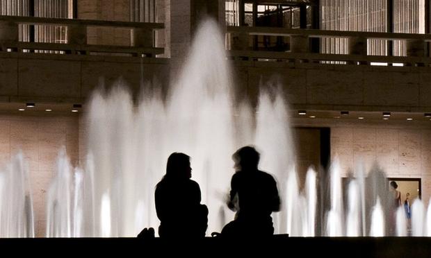 couple at the Lincoln Center fountain silhouettes of a couple of people in front of the Lincoln Center fountain